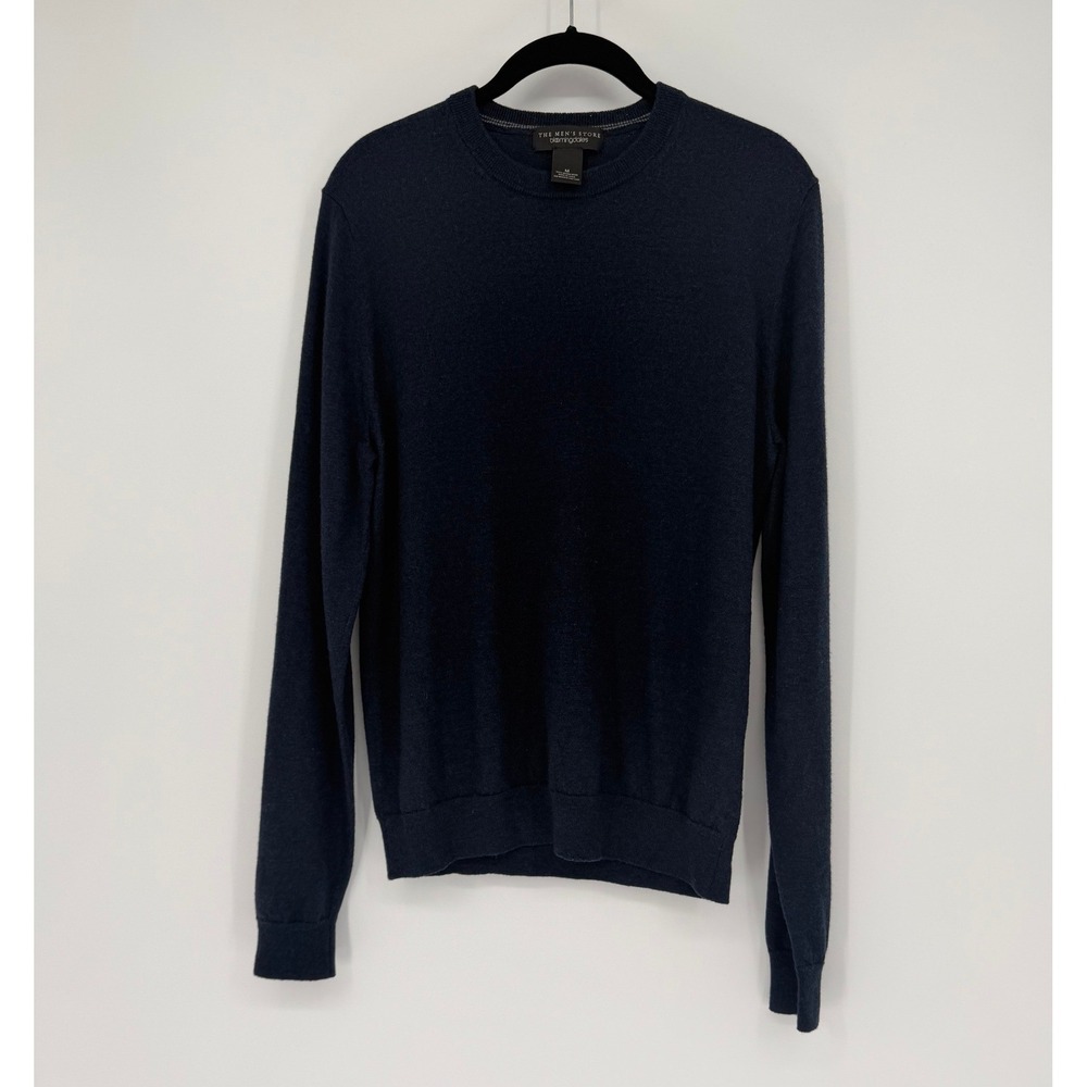 The Mens Store Bloomingdales Navy Blue 100% Merino Wool Crew Neck Sweater Mens M